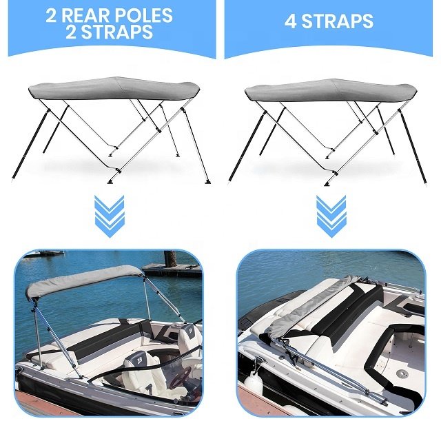 Boats Size L 600D 4 Bow Different Colors Bimini Top Cover With Rear Support Poles