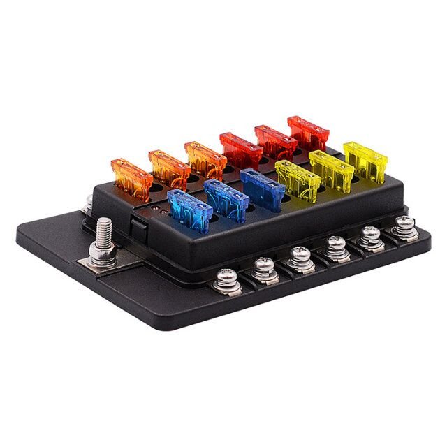 12 Way Fuse Box Blade Fuse Block With LED for Automotive Car Marine Boat