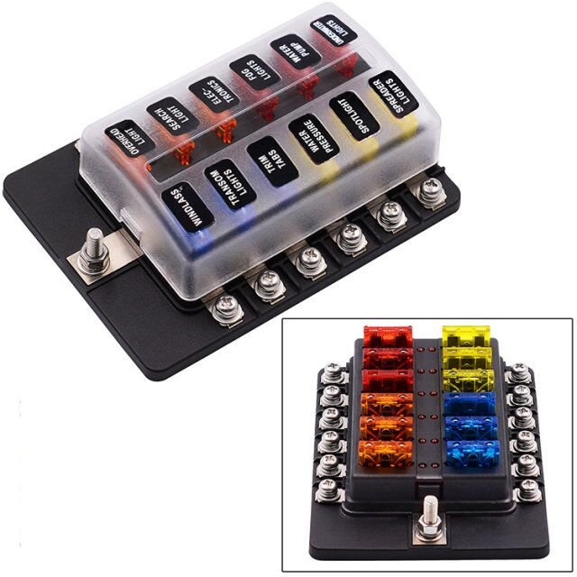 12 Way Fuse Box Blade Fuse Block With LED for Automotive Car Marine Boat