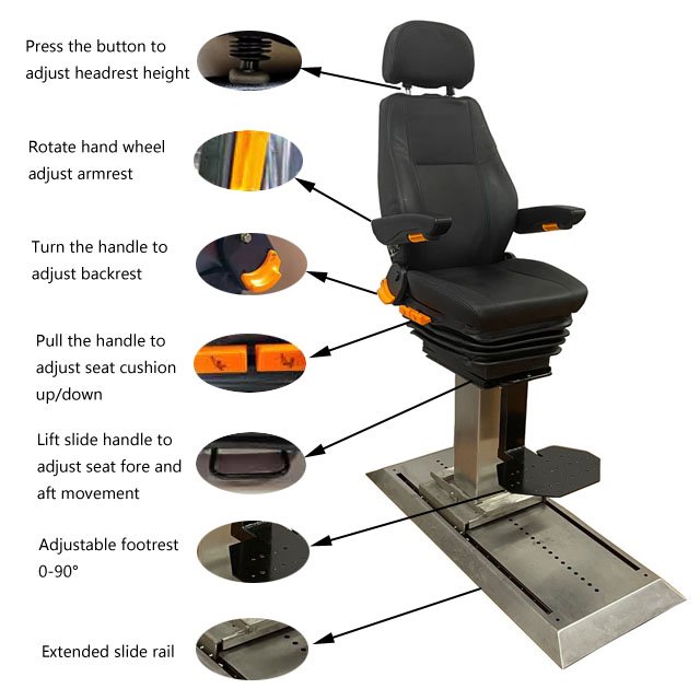 Marine Stainless Steel Rail Boat Captain Seat Captain Chair With Pedal Plate Leather Cover