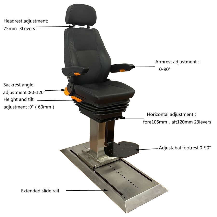 Marine Stainless Steel Rail Boat Captain Seat Captain Chair With Pedal Plate Leather Cover