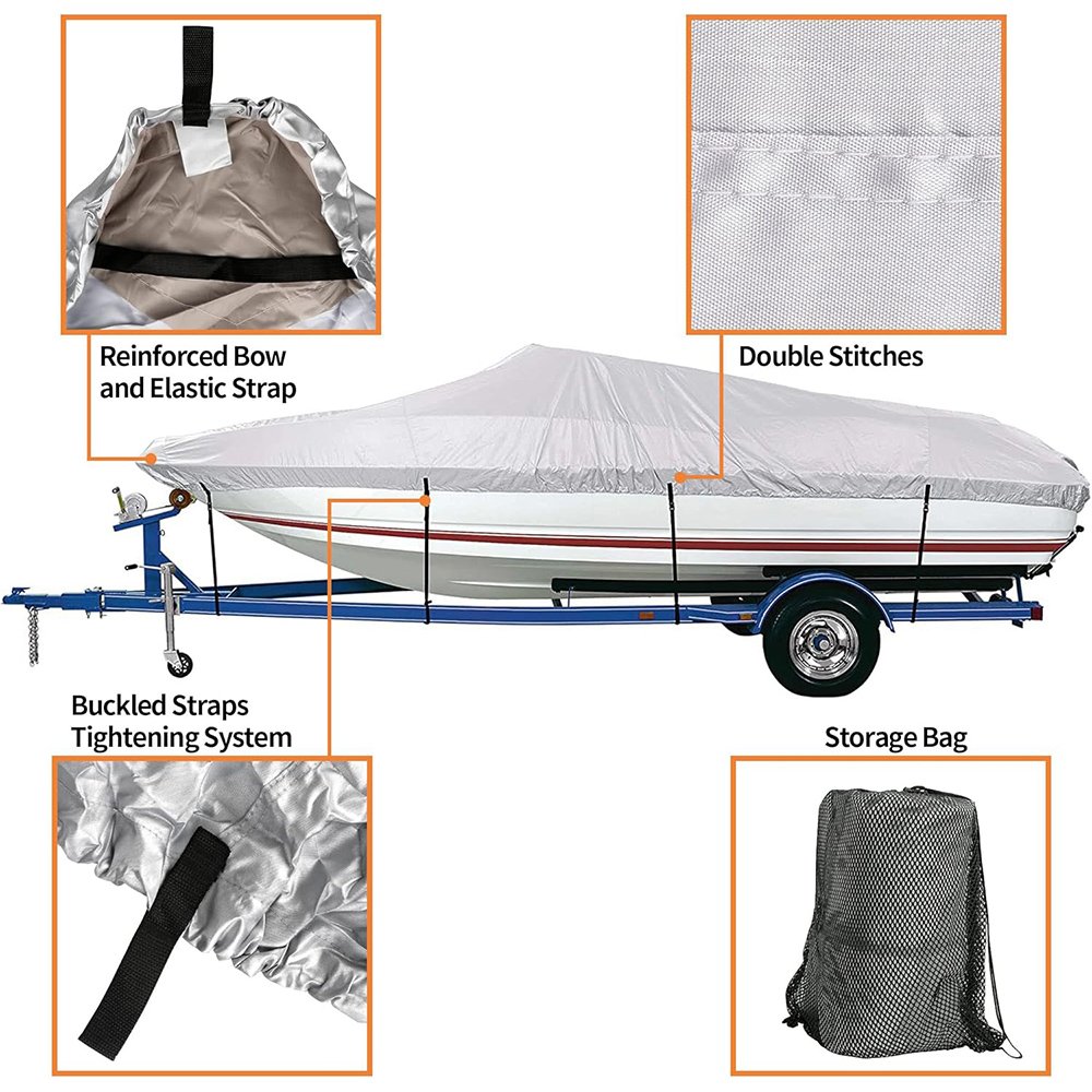 Boat Cover Fits V-Hull Fish&Ski Pro-Style Fishing Boat Waterproof Boat Cover with Storage Bag up to 16ft-18.5ft Long X 94" Wide