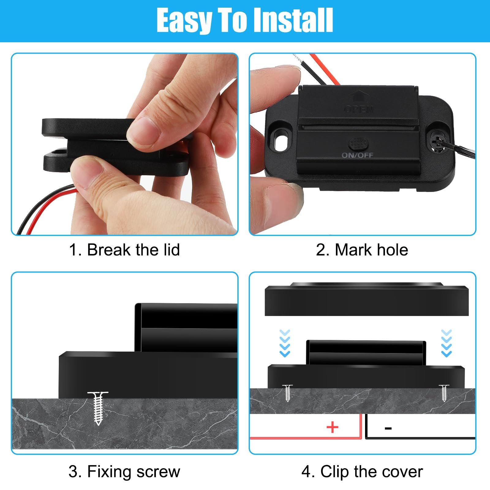 QC3.0 PD and USB Square Car Fast Charger With Cover for Car, Boat, Marine, RV,Truck