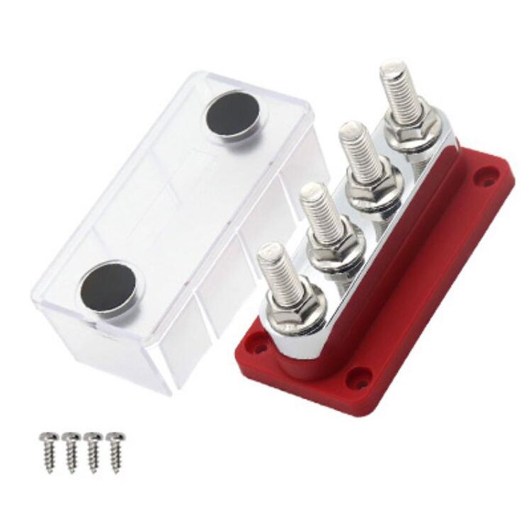 4 Terminal 3/8 Stud 48V 600A Busbar Heavy Duty Copper Bus Bar with Cover