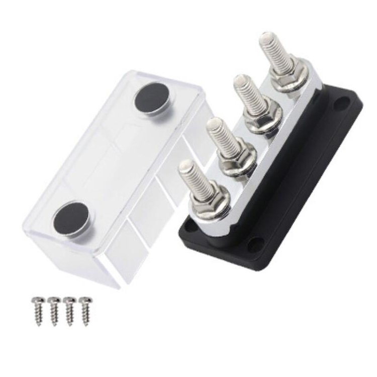 4 Terminal 3/8 Stud 48V 600A Busbar Heavy Duty Copper Bus Bar with Cover
