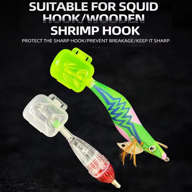 Transparent Plastic Squid Jig Hooks Protector 3 Sizes Wood Shrimp Hooks Cover for Ocean Boat Fishing Fishing Hook Accessory