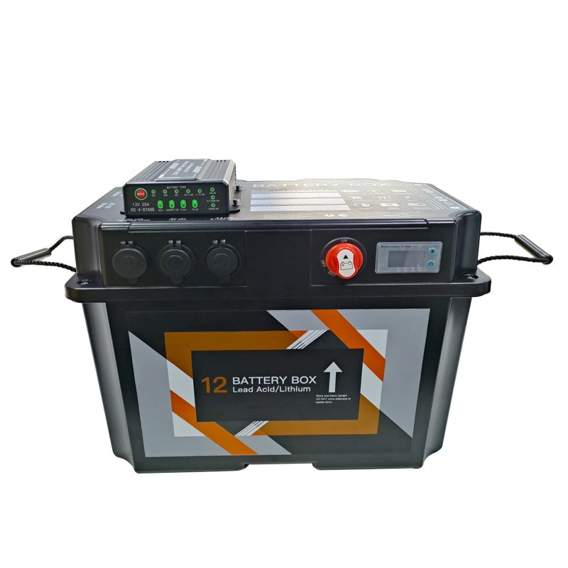 Waterproof 12V-32V Dual Battery System Battery Box with Integra TED 25A/40A DC Charger with Solar Inverter for Car Boat