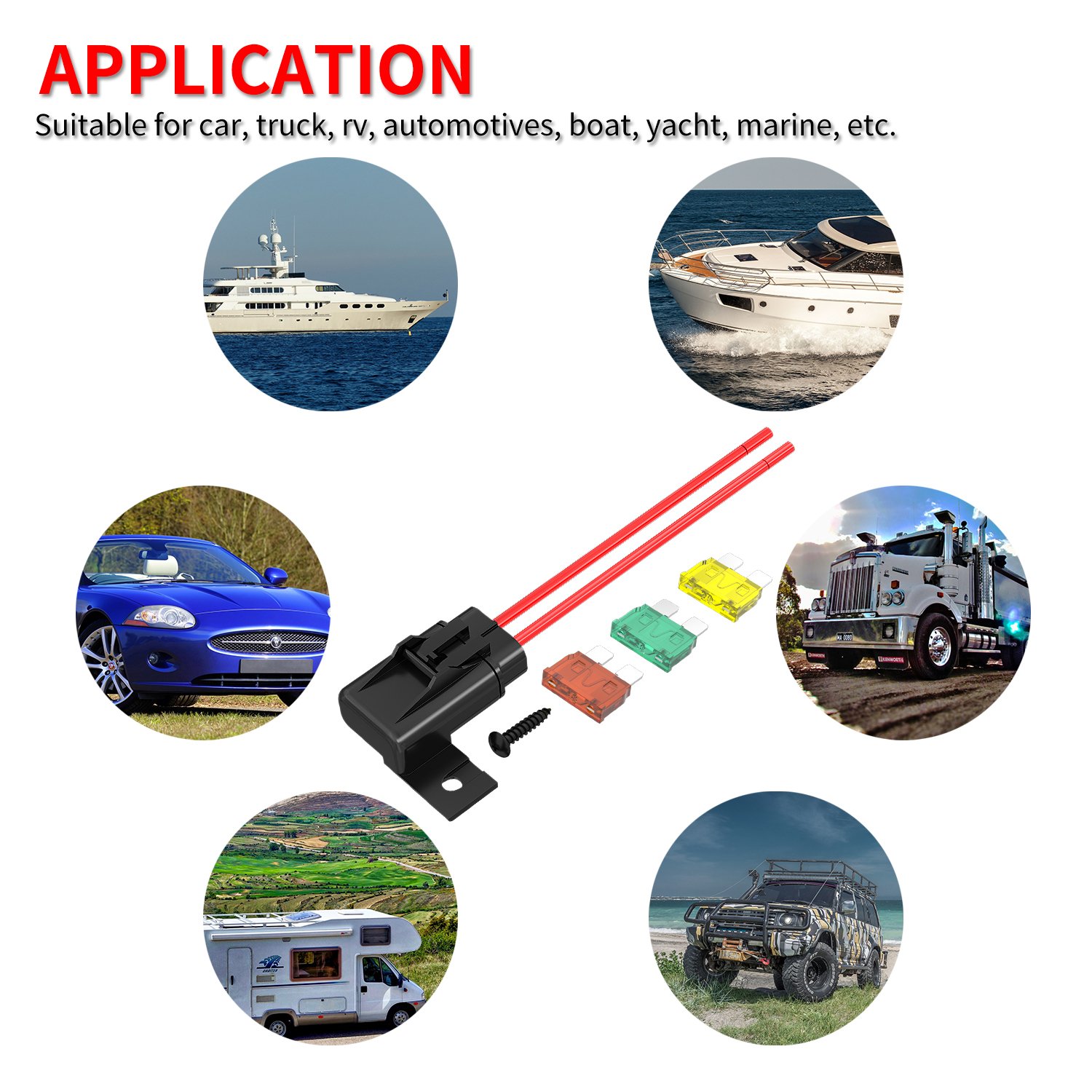 12VDC Waterproof Cover ATC-ATO Inline Blade Fuse Holder with 12AWG 15CM Wire for Car Boat Truck Marine Automotive