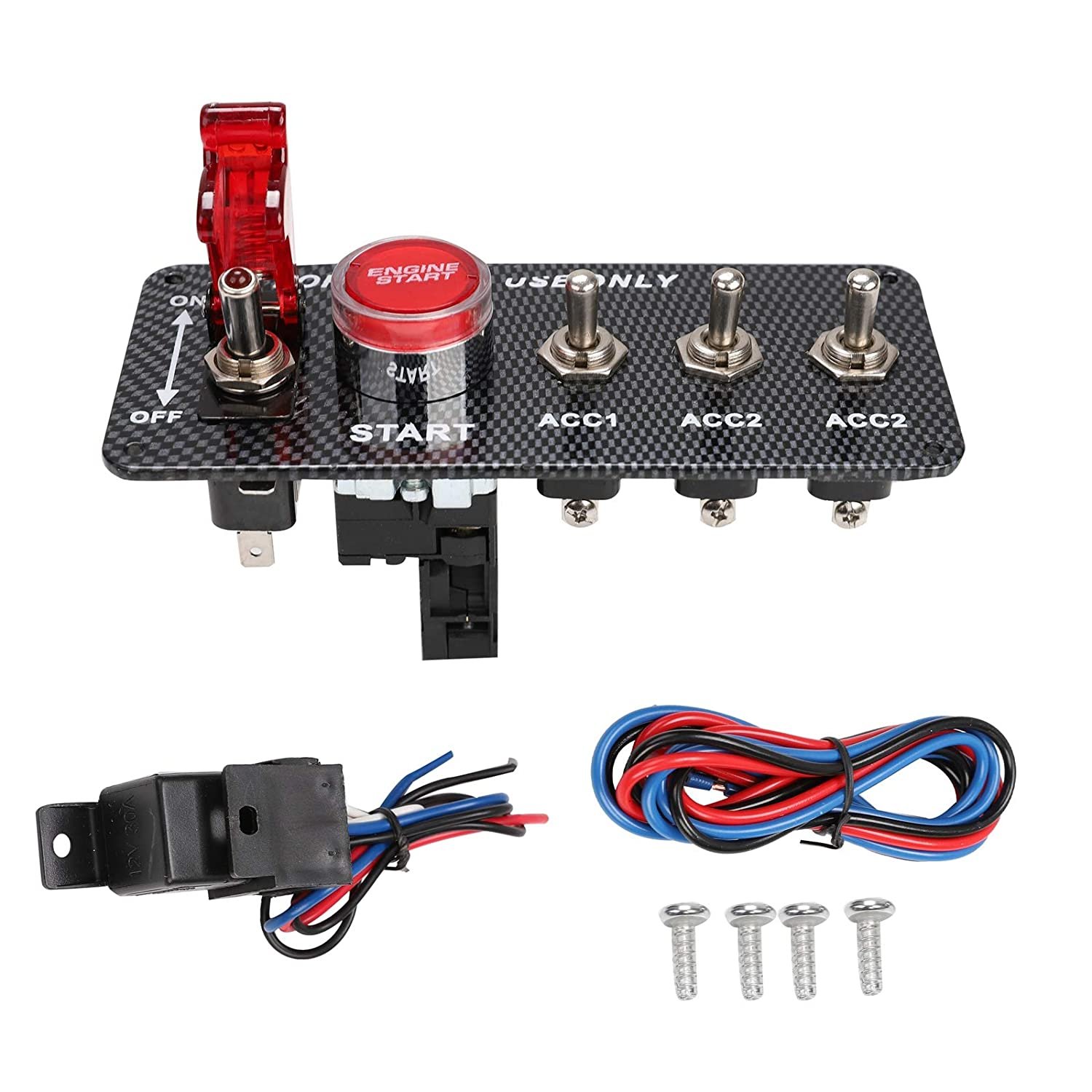 Hot Sale 4pin 1 Hole Black Ignition Engine Start Push Button LED Toggle Racing Switch Panel With Flip up Cover