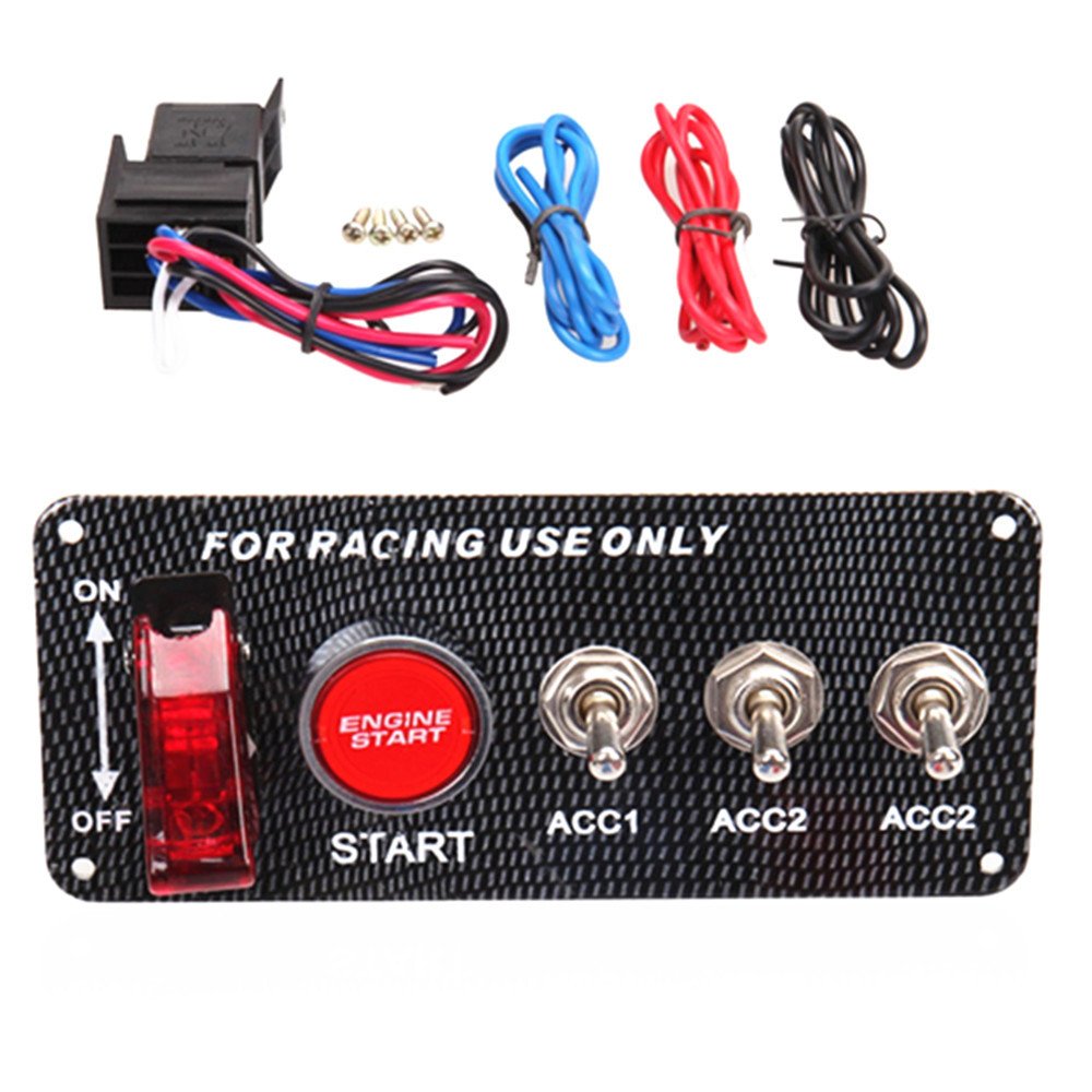 Hot Sale 4pin 1 Hole Black Ignition Engine Start Push Button LED Toggle Racing Switch Panel With Flip up Cover