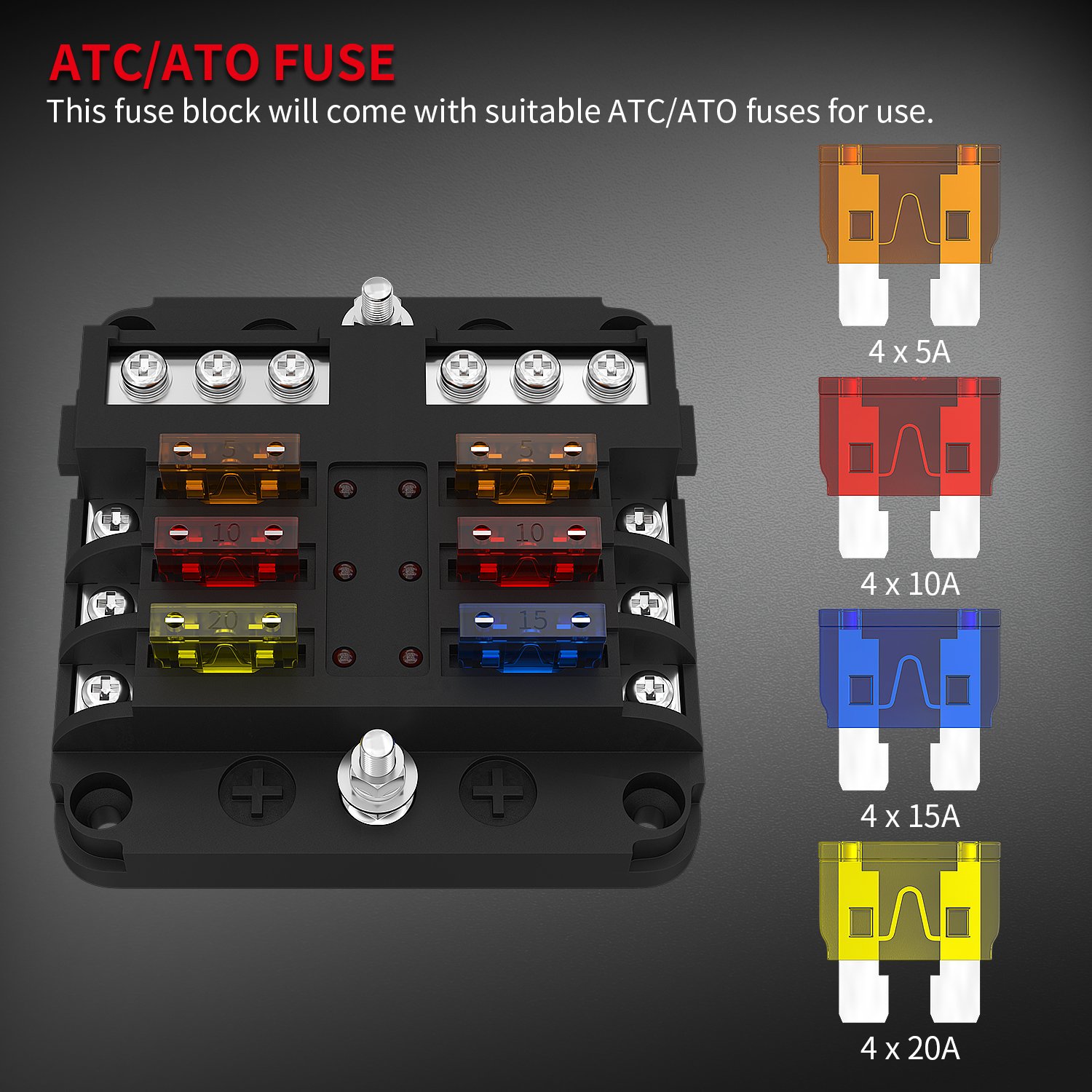 Customized 32V 100A ATO ATC Fuse Blocks Blade Fuse Holder 6 Way Waterproof LED Fuse Box With Transparent Cover