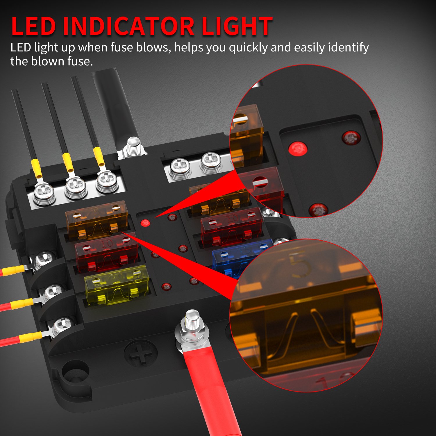Customized 32V 100A ATO ATC Fuse Blocks Blade Fuse Holder 6 Way Waterproof LED Fuse Box With Transparent Cover