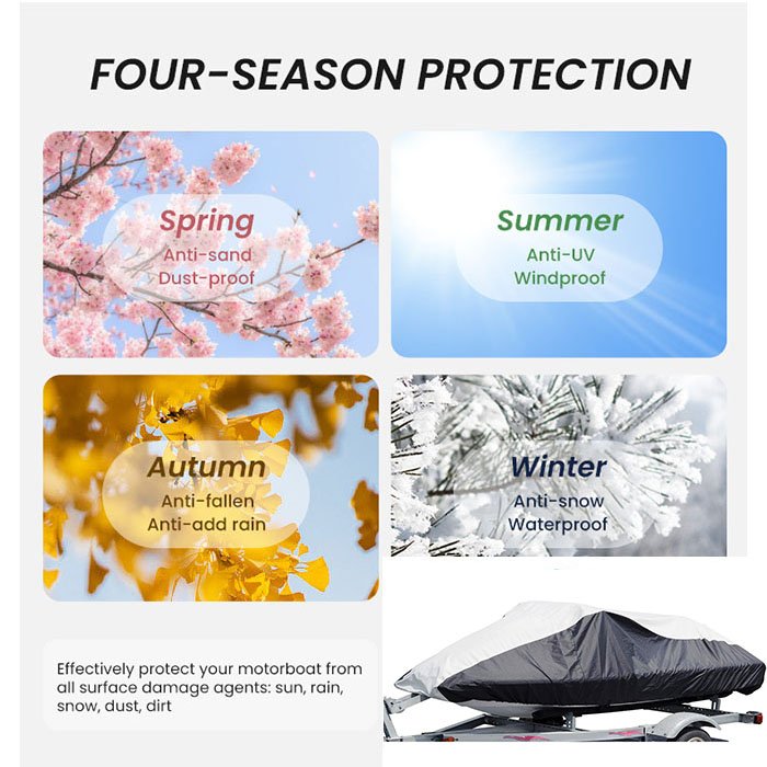 600D Trailerable PWC Jetski Cover Personal Watercraft Jet Ski Cover with All-weather Waterproof Boat Surface 14' - 18'