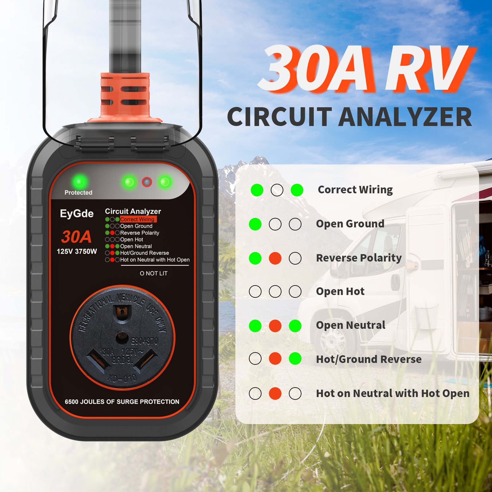Amazon Hot RV Surge Protector 30 Amp with Waterproof Cover Camper Anti-Theft Circuit Analyzer Tester Plug