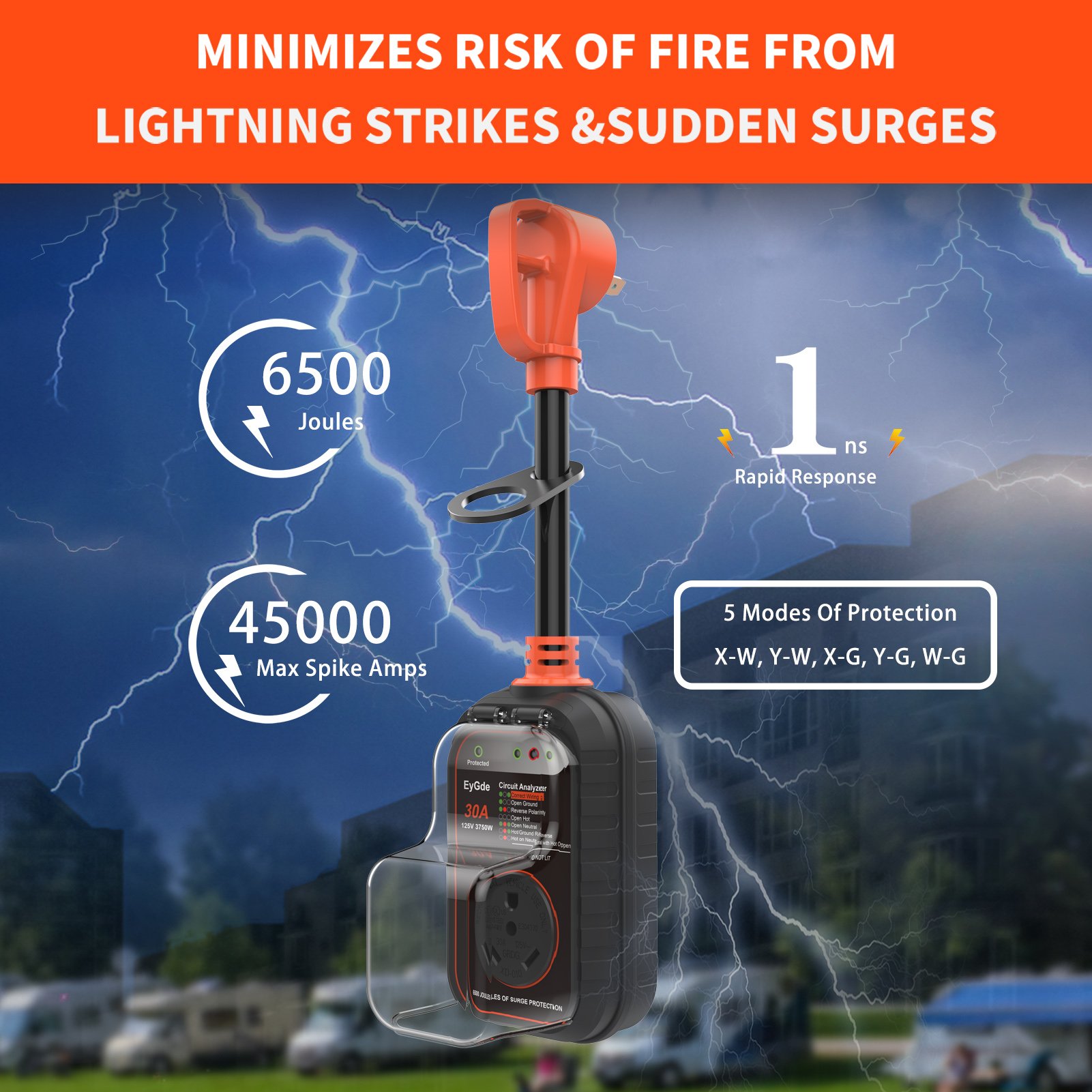 Amazon Hot RV Surge Protector 30 Amp with Waterproof Cover Camper Anti-Theft Circuit Analyzer Tester Plug