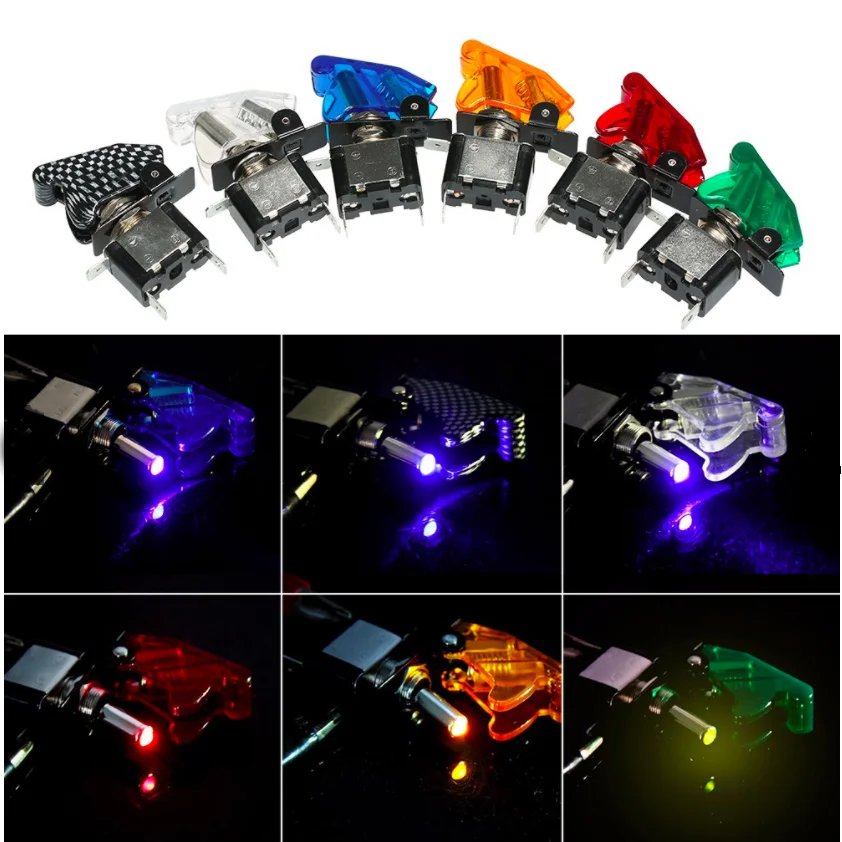 12V 20A Auto Car Boat Truck Illuminated Car Aircraft R/B/G/Y/W Led Toggle Switch Control On-Off With Safety Aircraft Cover Guard