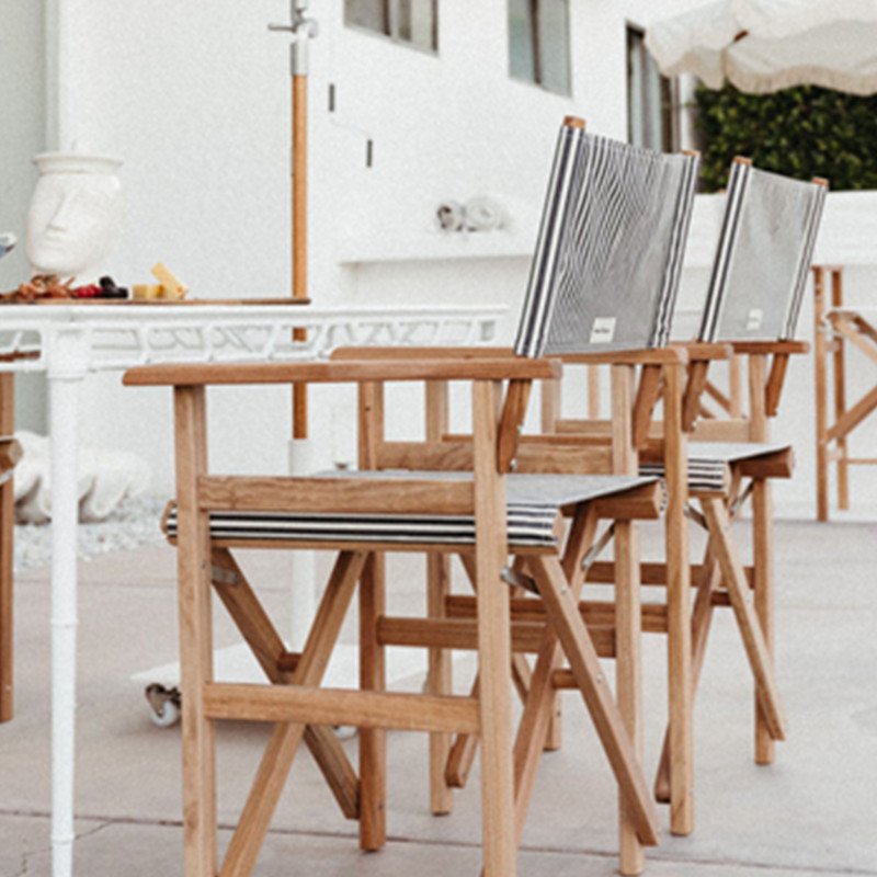 Custom Wholesale Vintage Outdoor Foldable Wooden Canvas Dining Directors Chairs for Coffee Store Restaurant Garden Yard Tables