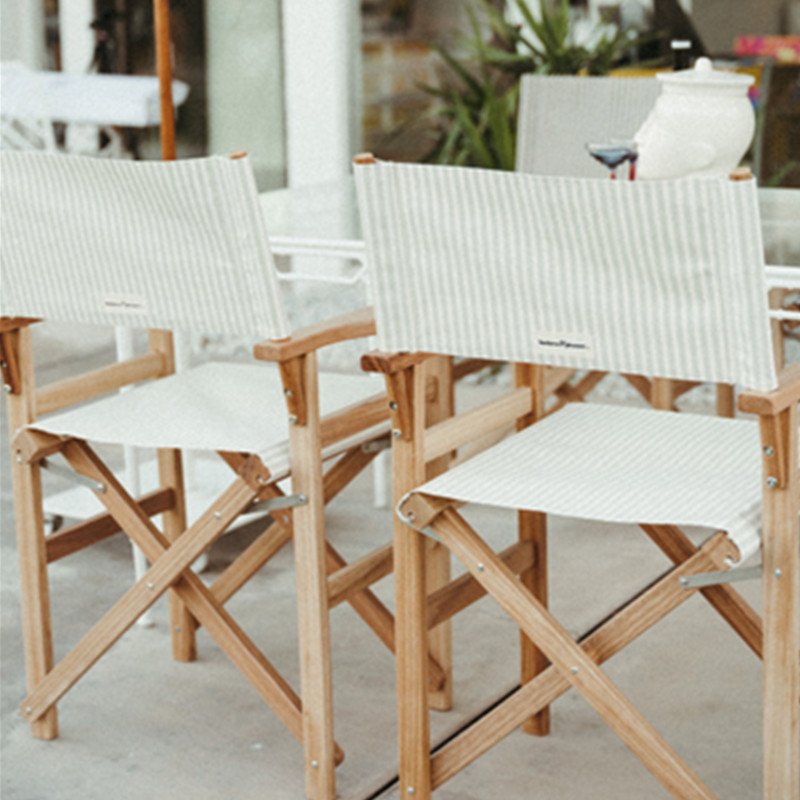 Custom Wholesale Vintage Outdoor Foldable Wooden Canvas Dining Directors Chairs for Coffee Store Restaurant Garden Yard Tables