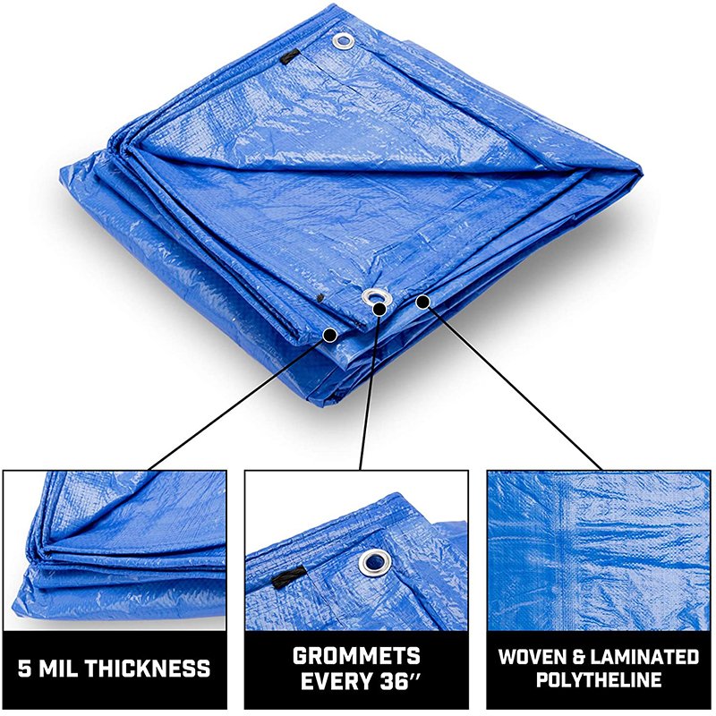 8 X 10 Feet Blue Color Waterproof 7 Mills Thick Heavy Duty Outdoor Poly PE Tarp Cover for Roof, Patio, Pool and Boat