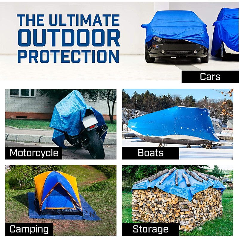 8 X 10 Feet Blue Color Waterproof 7 Mills Thick Heavy Duty Outdoor Poly PE Tarp Cover for Roof, Patio, Pool and Boat