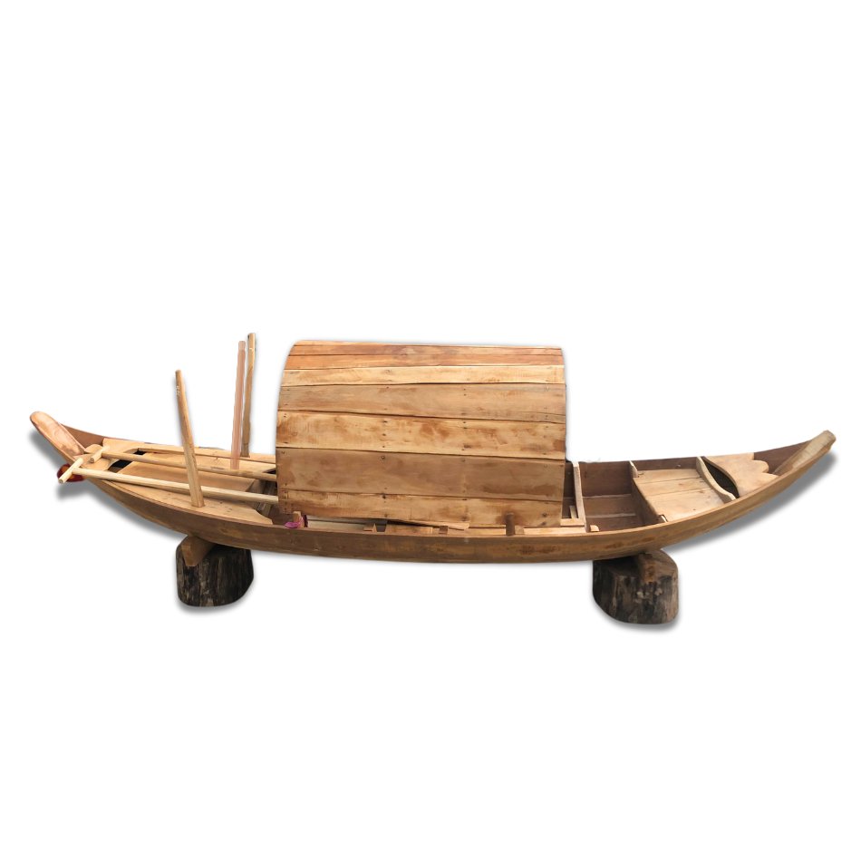 High Quality Customized Designs Wholesale Handcrafted Natural Wood Vietnam Rowing Boats with Dome Fishing Boat for Lake Usage