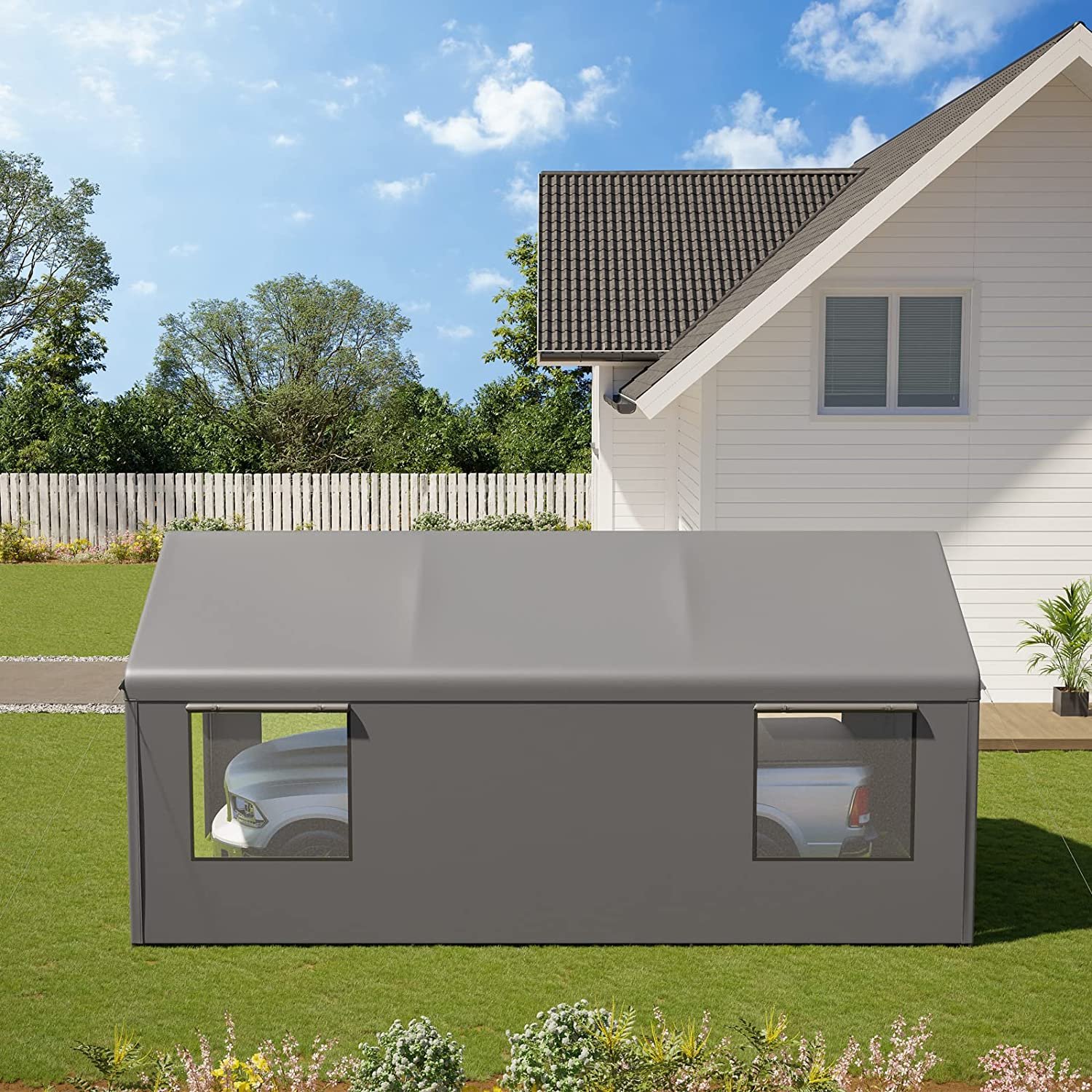 Heavy Duty 12x20ft Carport Canopy with Removable Sidewalls Doors Portable Metal Frame Garage Shelter Cars Boats Parties