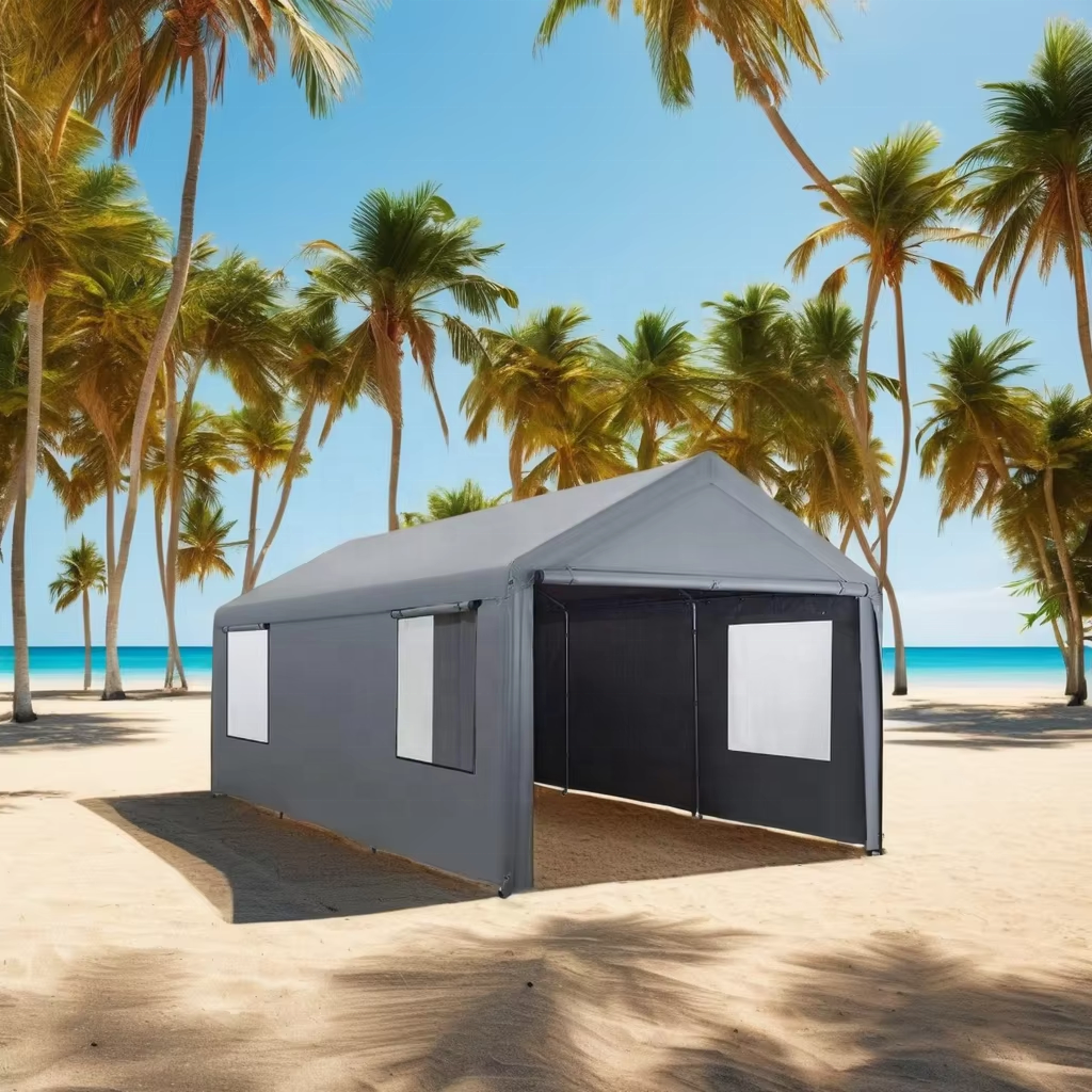Heavy Duty 12x20ft Carport Canopy with Removable Sidewalls Doors Portable Metal Frame Garage Shelter Cars Boats Parties