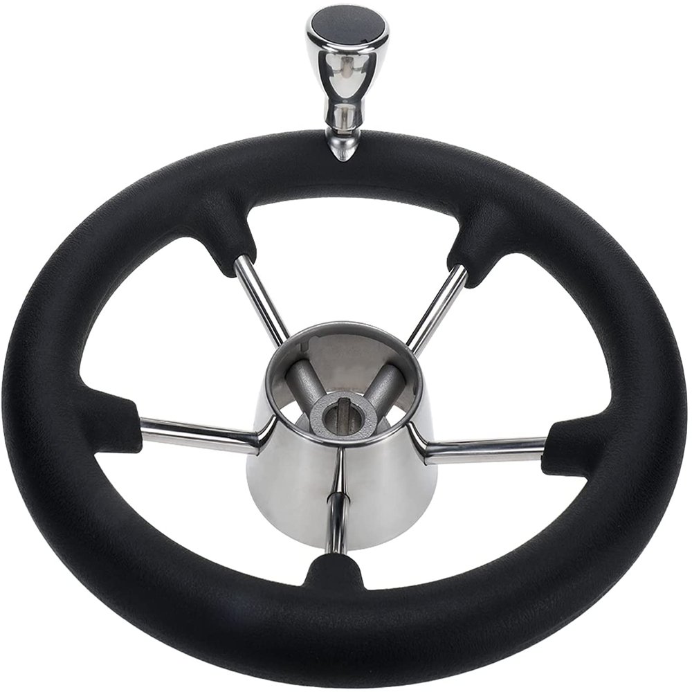 Hot Selling Black Foamed Destroyer Steering Wheel 5 Spoke Stainless Steel Sailboat Hardware Boat Steering Wheel