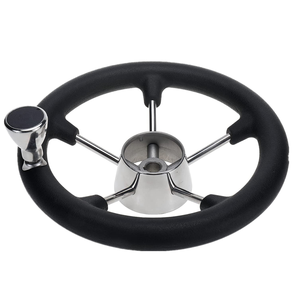 Hot Selling Black Foamed Destroyer Steering Wheel 5 Spoke Stainless Steel Sailboat Hardware Boat Steering Wheel