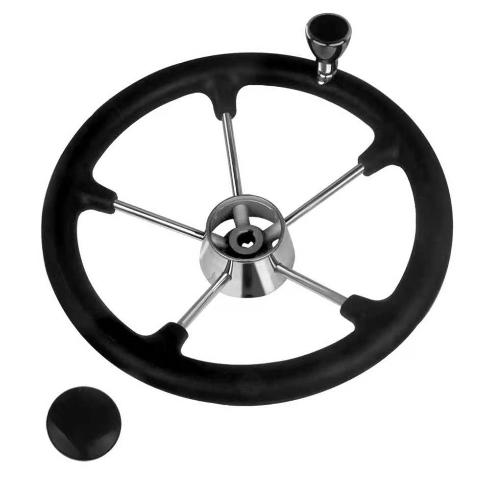 Hot Selling Black Foamed Destroyer Steering Wheel 5 Spoke Stainless Steel Sailboat Hardware Boat Steering Wheel
