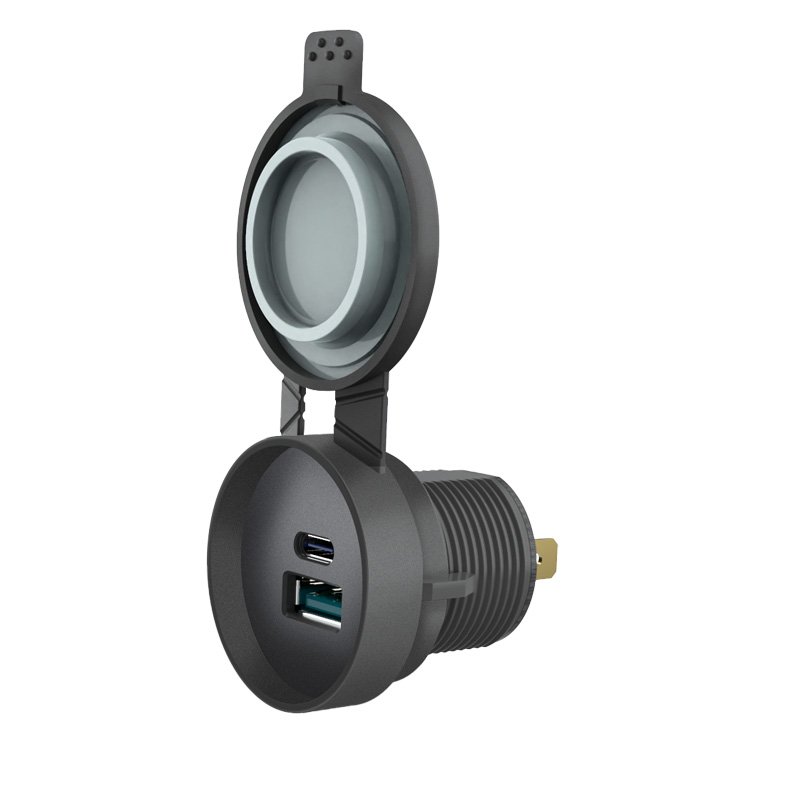 Waterproof Dual Usb Outlet Qc3.0 PD Dc 12V Car Usb Socket With Cover for Automotive Truck Boat Motorcycle Marine