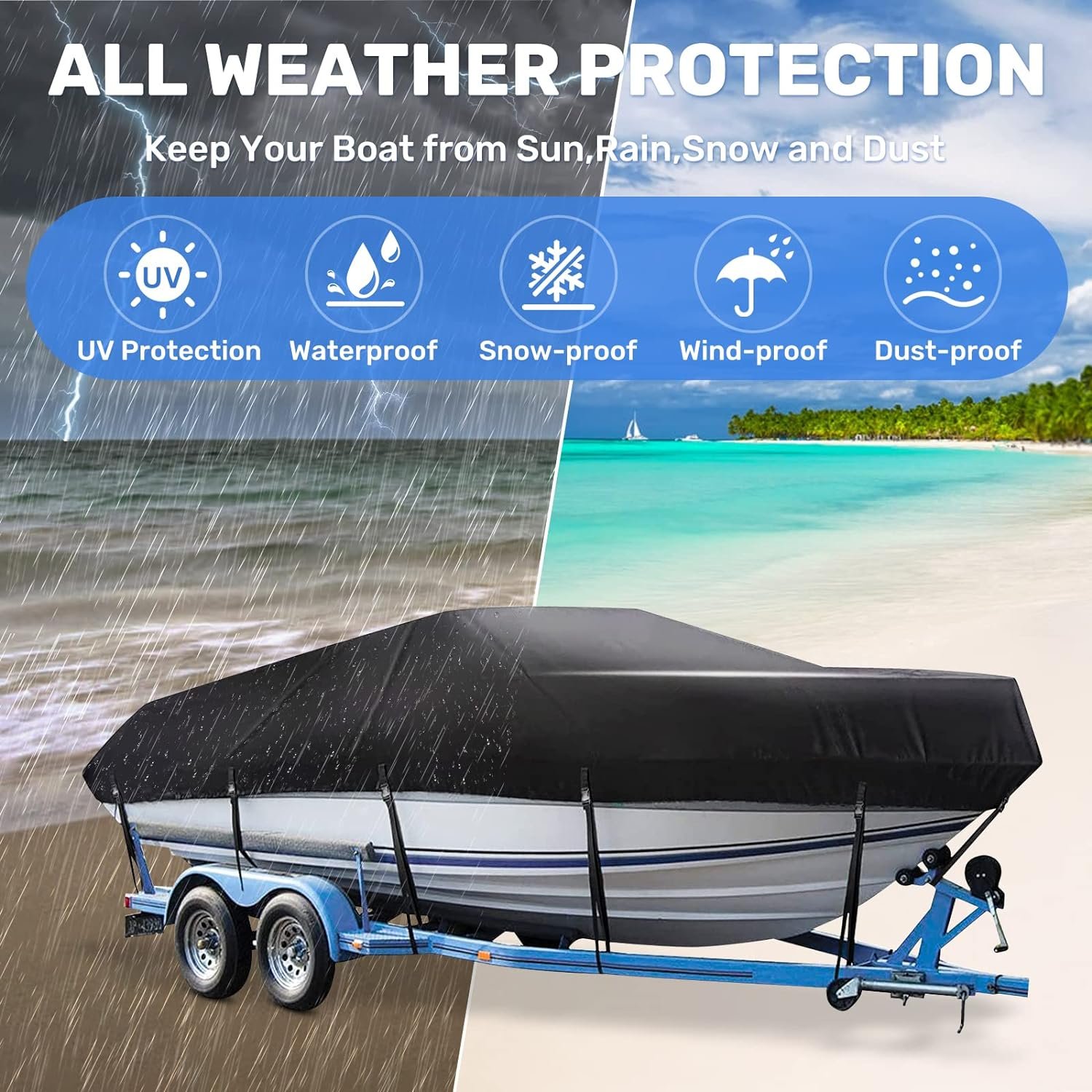 Custom Size Heavy Duty Water Proof 600D Fabric Yacht Boat Cover With Zipper