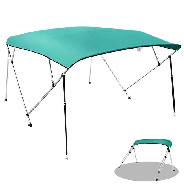 Teal 3 Bow 600D Heavy Duty Polyester Aluminum Boat Tent Top Cover with Rear Support Pole and Storage Boot Bimini Top for Boats