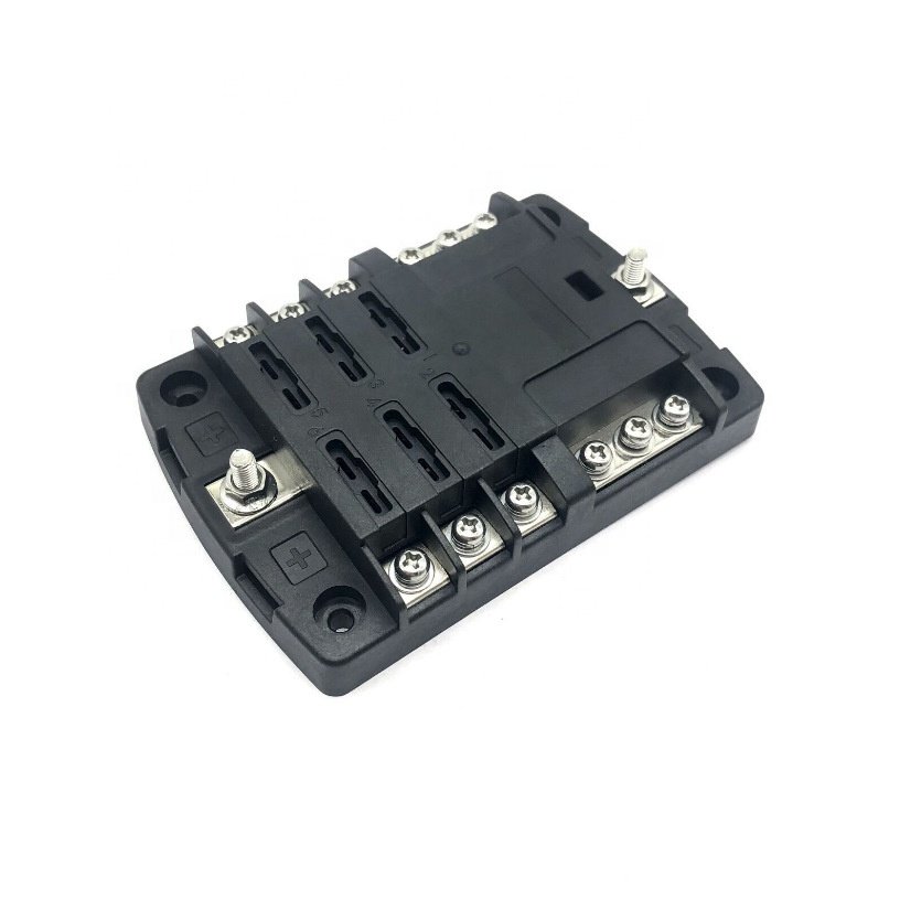 Hot 6-Way ST Blade Fuse Block Box 6 Circuits With Negative Bus and Cover