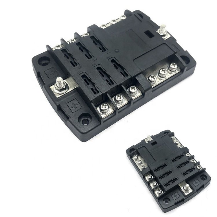 Hot 6-Way ST Blade Fuse Block Box 6 Circuits With Negative Bus and Cover