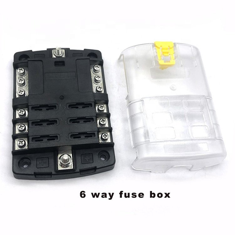 Hot 6-Way ST Blade Fuse Block Box 6 Circuits With Negative Bus and Cover