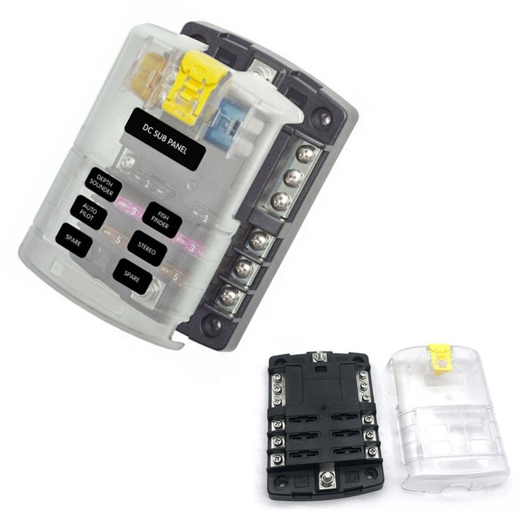 Hot 6-Way ST Blade Fuse Block Box 6 Circuits With Negative Bus and Cover