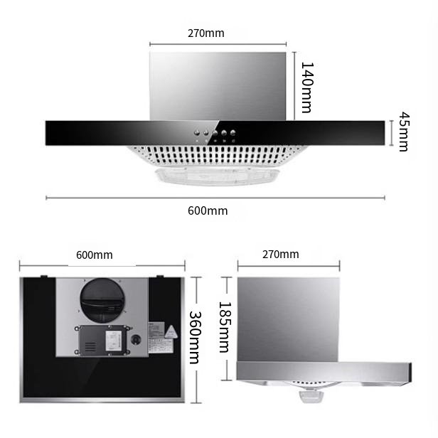 60CM Wide Apartment T-top Suction Range Hood Single Kitchen Smoking Machine Simple Small Size Boat Mesh
