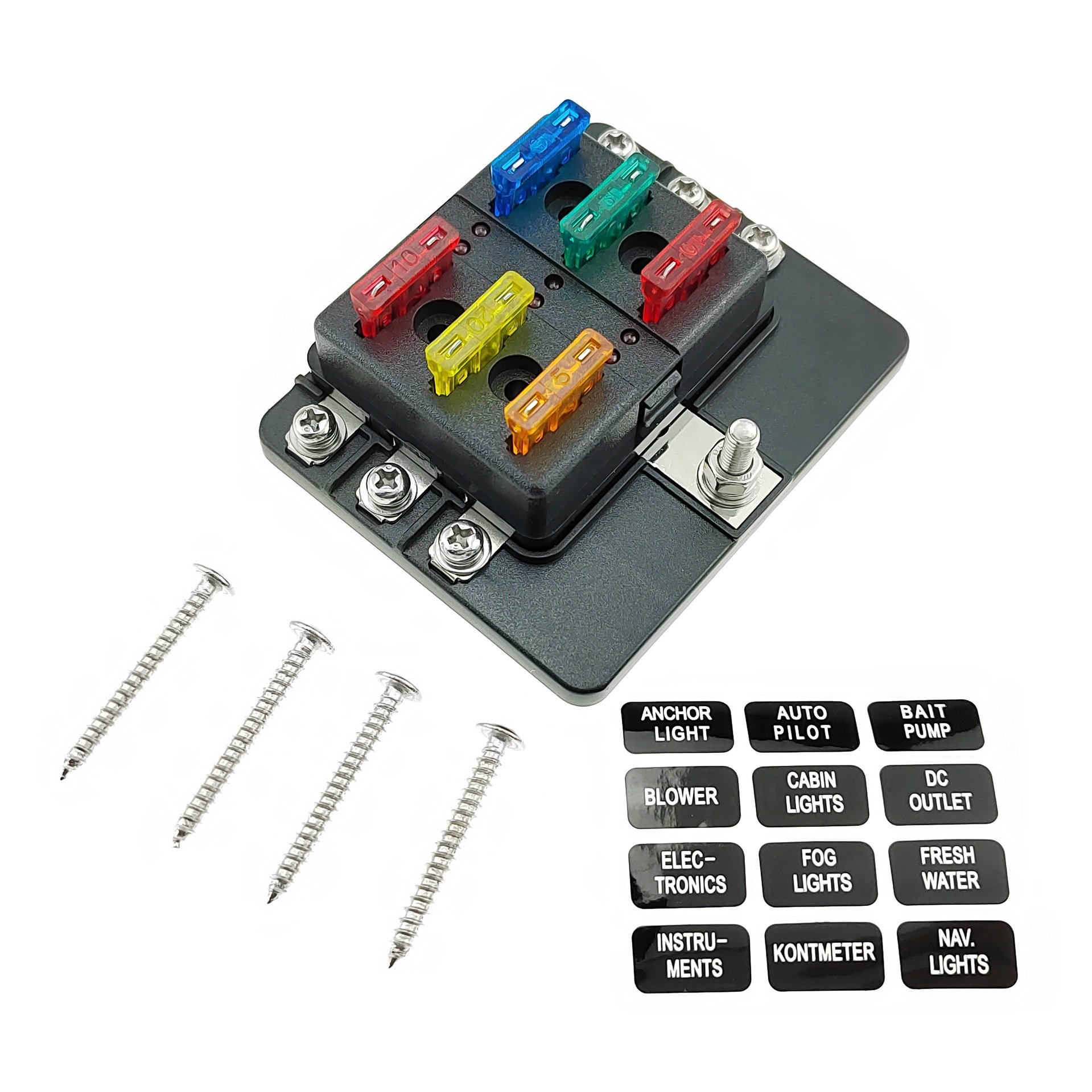 6 Circuit Fuse Box 6 Way Blade Fuse Block With LED for Automotive Car Marine Boat