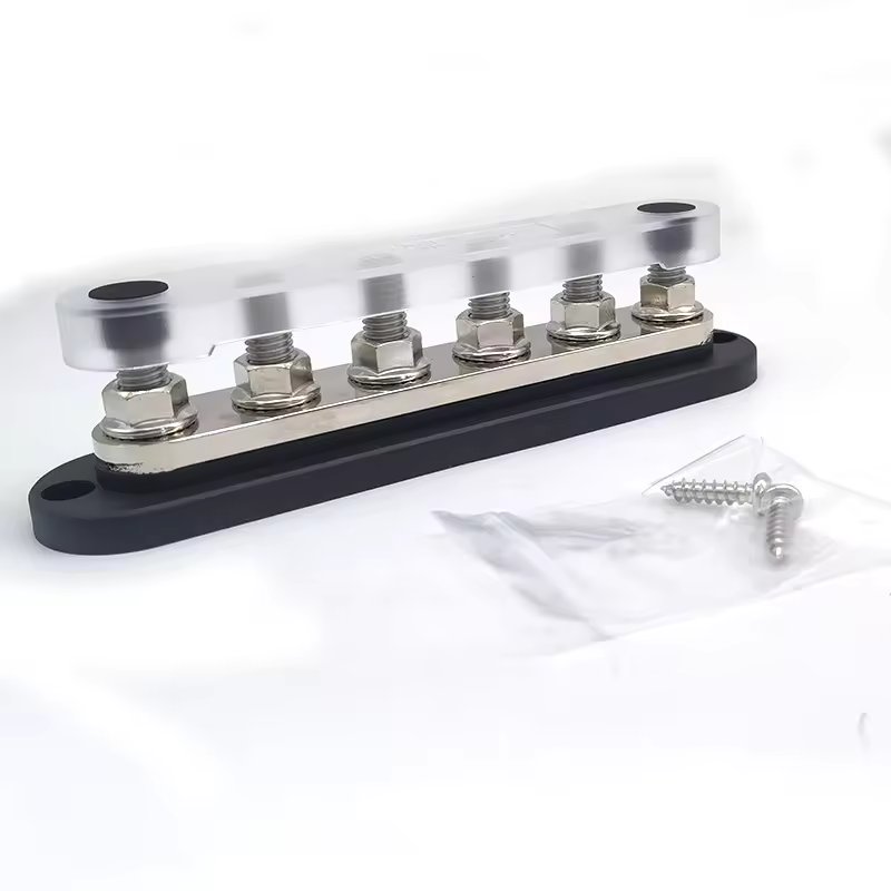 DC 48V Studs Power Distribution Block with Cover 300A Studs Positive 6 Circuit Ground Bus bar Terminal for Car Boat Marine