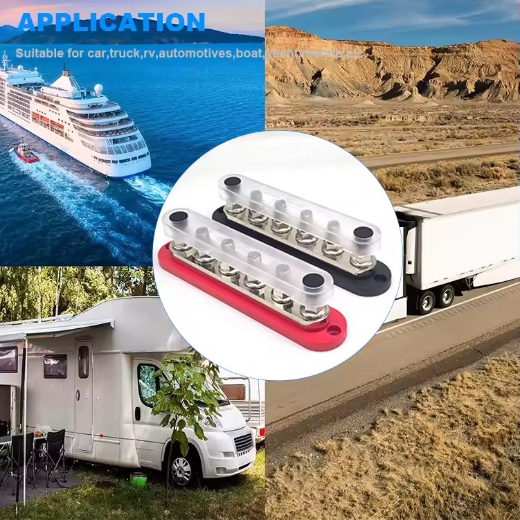 DC 48V Studs Power Distribution Block with Cover 300A Studs Positive 6 Circuit Ground Bus bar Terminal for Car Boat Marine