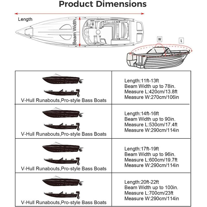 Heavy-Duty 210D Waterproof Canvas V-Hull Tri-Hull Runabout Bass Boat Storage Bag Trailable Fishing Boat Cover Boat Covers Genre