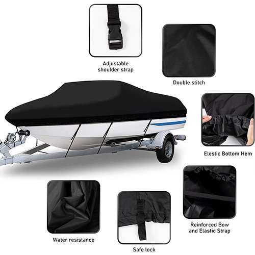 Heavy-Duty 210D Waterproof Canvas V-Hull Tri-Hull Runabout Bass Boat Storage Bag Trailable Fishing Boat Cover Boat Covers Genre