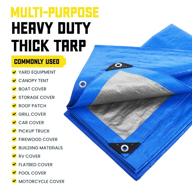 Custom Size logo Printed Tarpaulin Canvas 80 Gsm- 220 Gsm White Blue Tarp for Roofing Temporary Cover