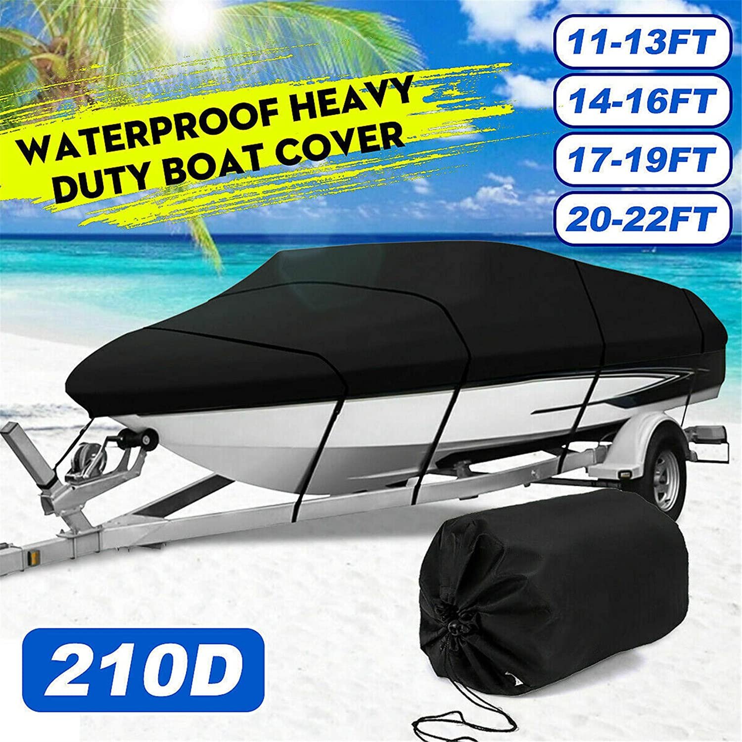 Heavy Duty UV Resistant Boat Cover for V-Hull Fishing Boat Rowboat Cover Boat