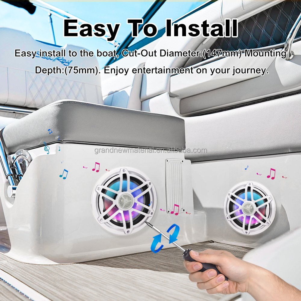 Grandnavi 6.5 Inch 2Way Marine Boat UTVATV Coaxial Speakers With Built-in RGB LED Lighting Marine Speaker RGB Light