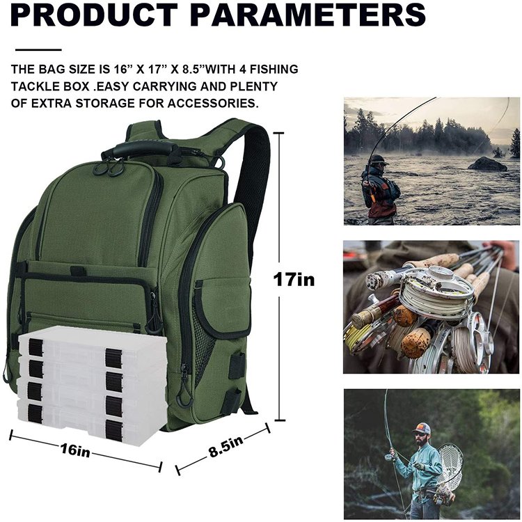 Water-Resistant Outdoor Large Capacity Fishing Tackle Bag Storage with Rain Cover