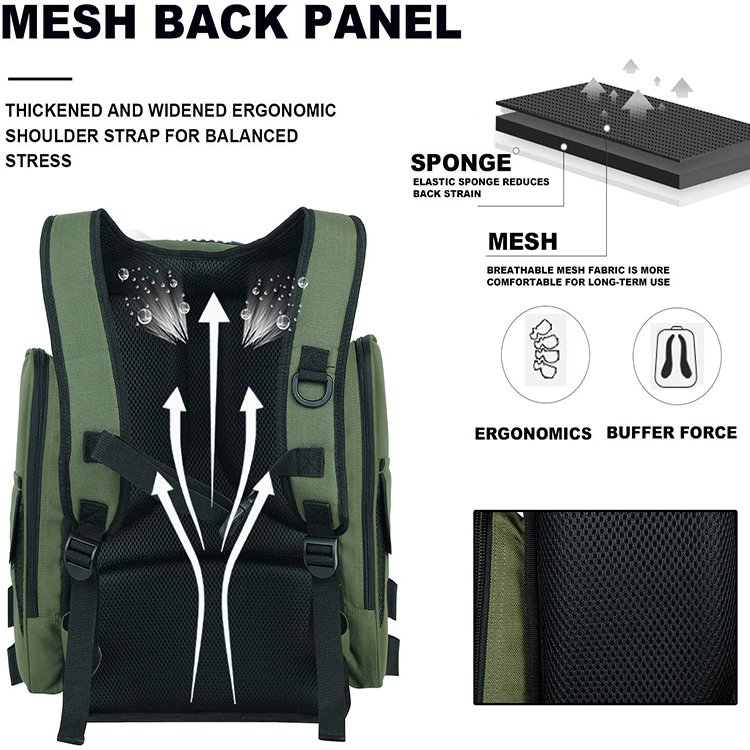 Water-Resistant Outdoor Large Capacity Fishing Tackle Bag Storage with Rain Cover