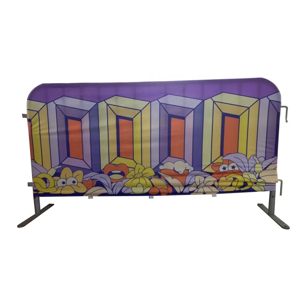 Custom Logo Print Crowd Control Barricade Cover Banner Outdoor Event Mesh Polyester Fabric Fence Barrier Cover