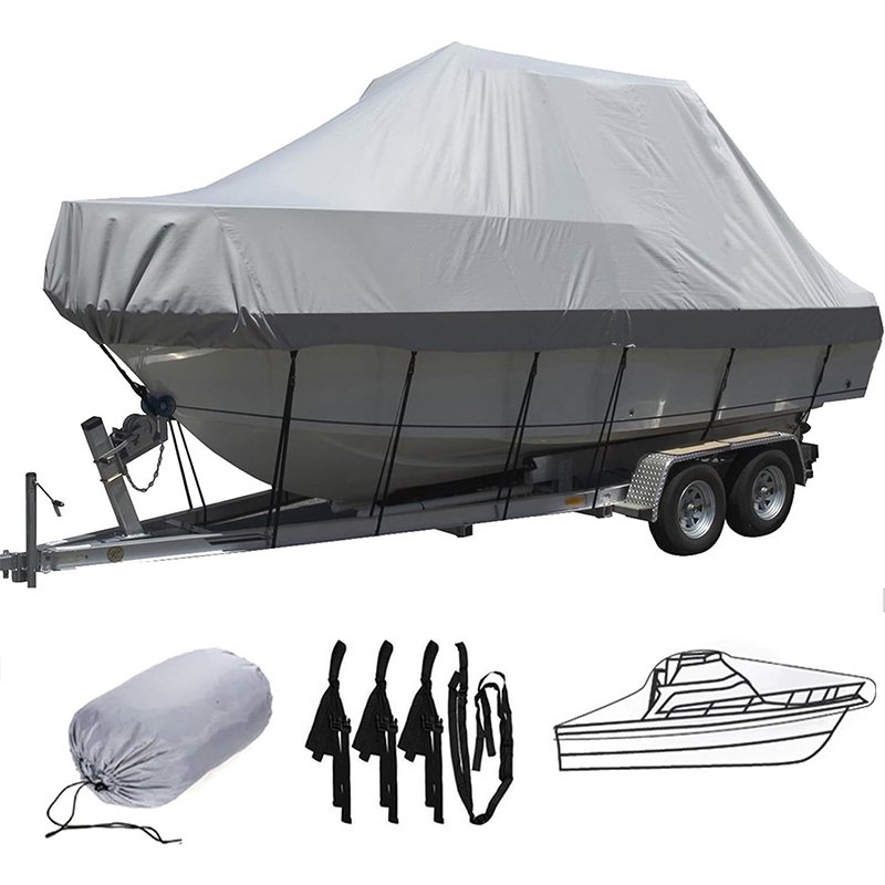 Heavy Duty 900D Marine Canvas Waterproof 17-19ft Boat Cover V-Hull Bass Tri-Hull Runabout Boats Trailerable 18ft 19' Foot Cover